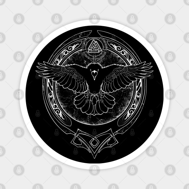 Black and White Viking Raven and Valknut Symbol Magnet by NicGrayTees